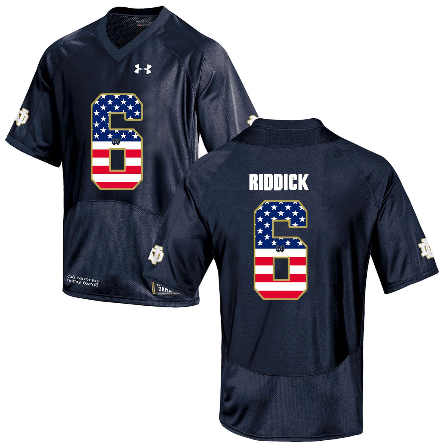 Men Norte Dame Fighting Irish #6 Riddick Navy Blue Flag Customized NCAA Jerseys
